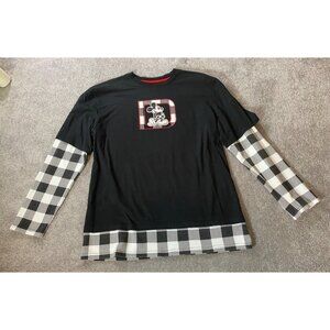 Disney Long Sleeve Black & White Plaid Mickey Mouse Shirt Large